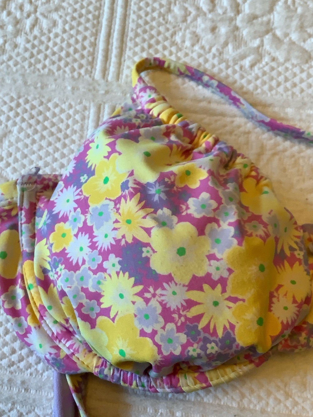 Pastel Floral Two-Piece Bikini Set in Yellow & Lavender - Picture 6 of 7